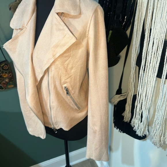 Skies Are Blue Tan Faux Suede Moto Jacket Size Large Draped Zip Front - Picture 6 of 6